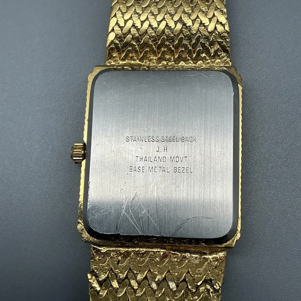 Vintage Xavier Mens Watch 23mm Black Dial Gold Tone Gem Markers New Battery